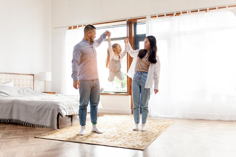 Happy family at home enjoying clean indoor air