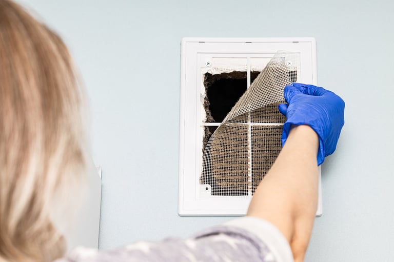 Technician cleaning vent