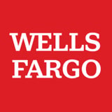 Wells Fargo logo with white text on red background