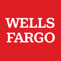 Wells Fargo logo with white text on red background